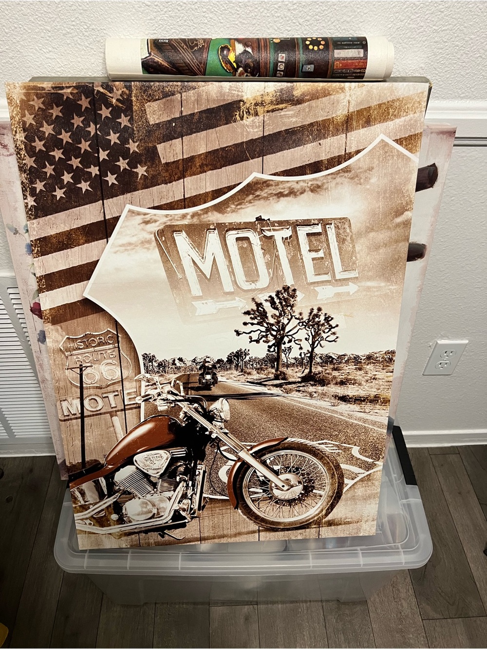 Vintage Motorcycle Motel Wall Art - Brown Sepia